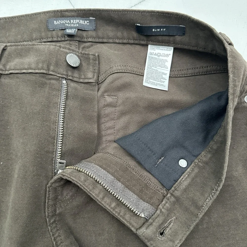 Banana Republic Traveler Moleskin Pants Mens 32x32 Cocoa Brown Slim Chino
